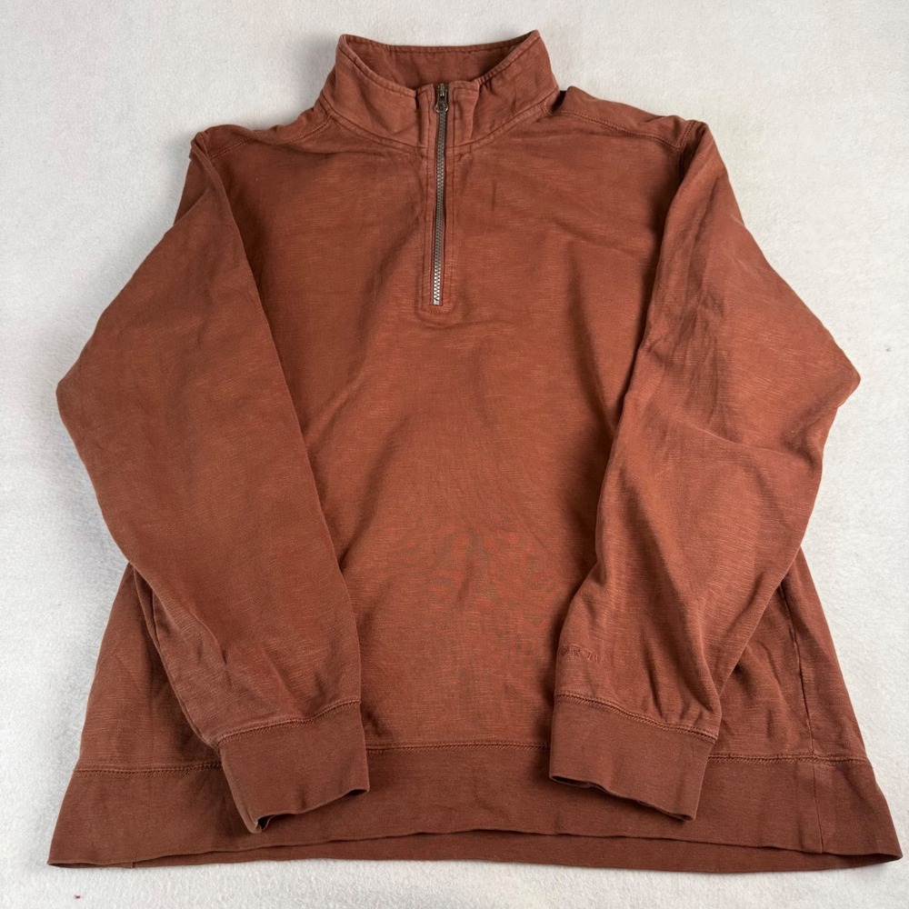 Orvis‎ Mens Quarter Zip Pullover Sweatshirt Terracotta Rust Slub Knit Large